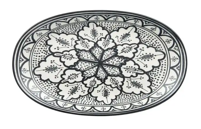 Zohi Interiors Moroccan Style Ceramic Oval Plate in Black/White