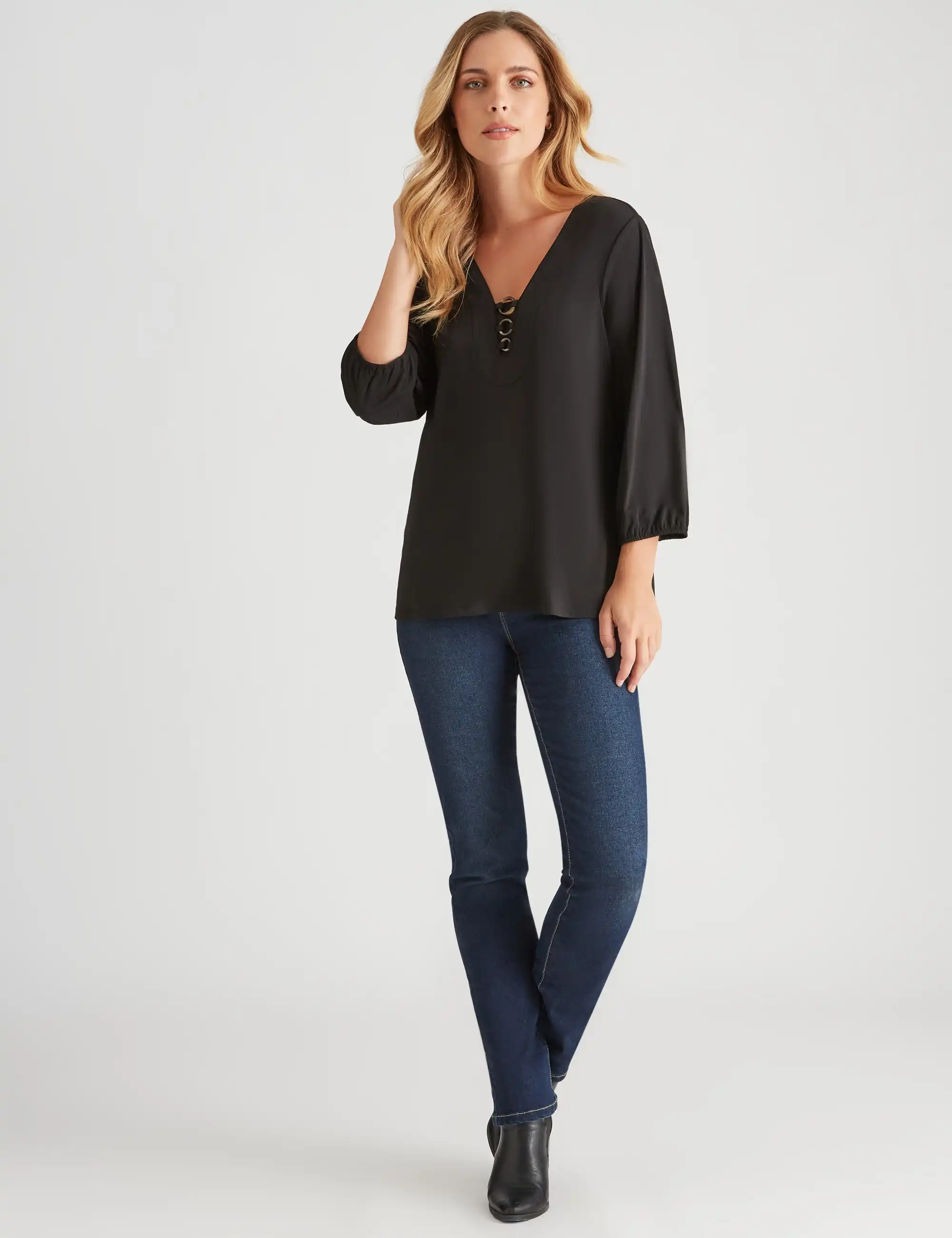 Rockmans 3/4 Sleeve Ring Detail Top