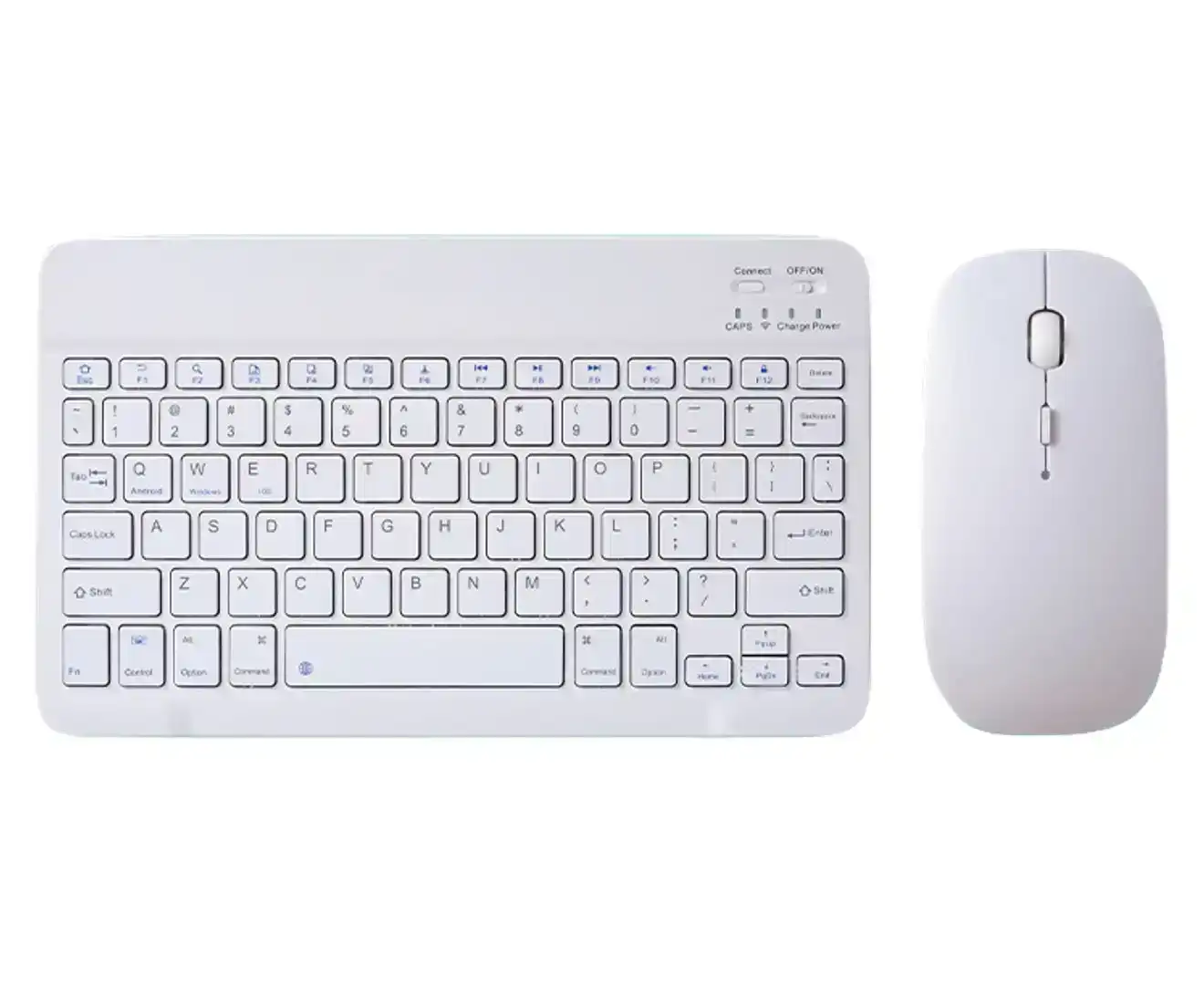 Portable Bluetooth Slim Wireless Keyboard + Mouse 2-in-1 Combo for Tablets, Smartphones, PCs, Smart TVs, White