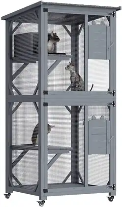 Pet Cat Shelter Condo with Escape Door Wooden Kitten Cage House