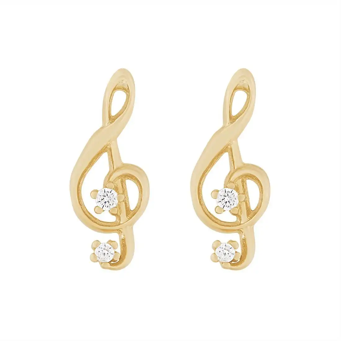 9ct Yellow Gold Treble Clef Stud Earrings