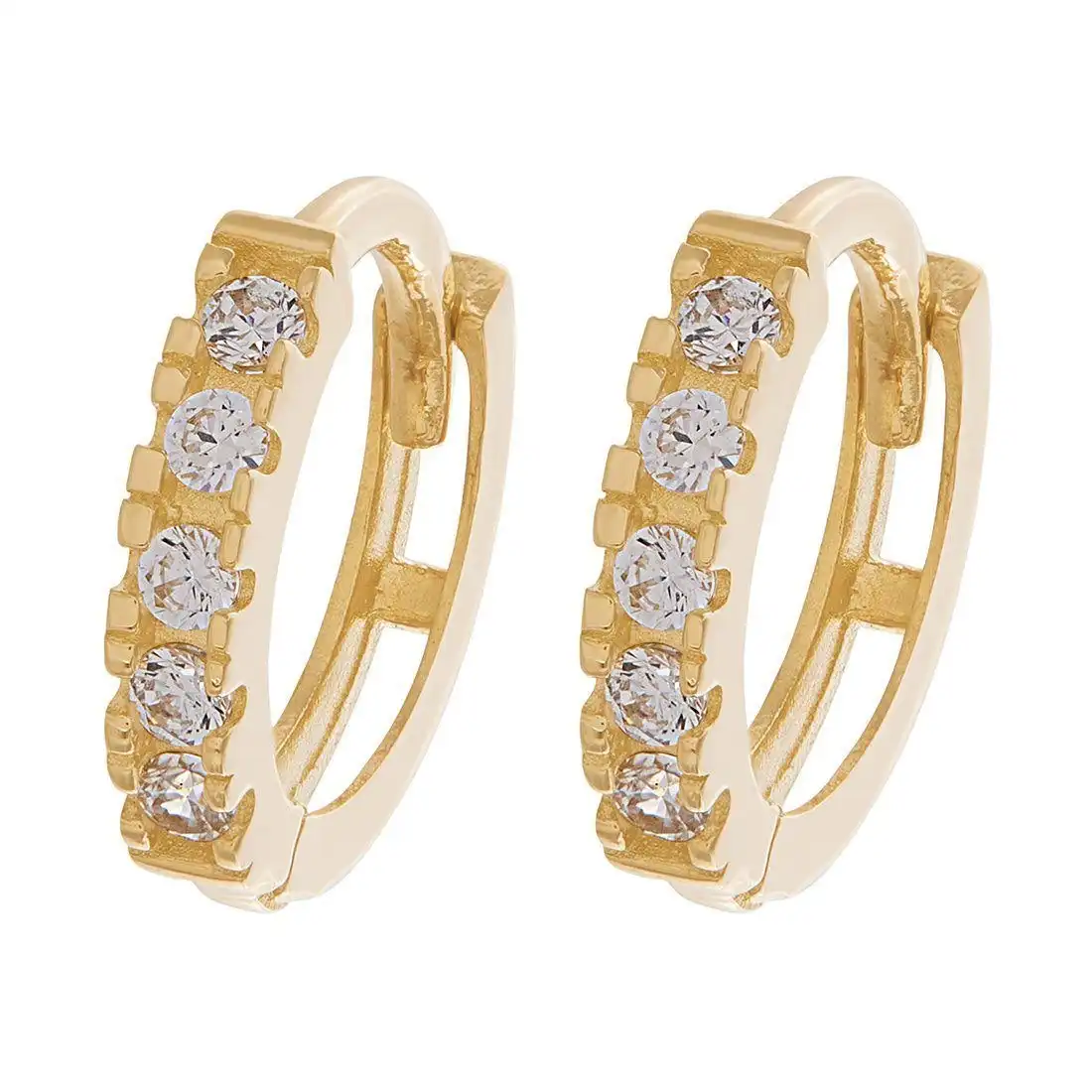 9ct Yellow Gold 9MM Hoop Earrings with Cubic Zirconia