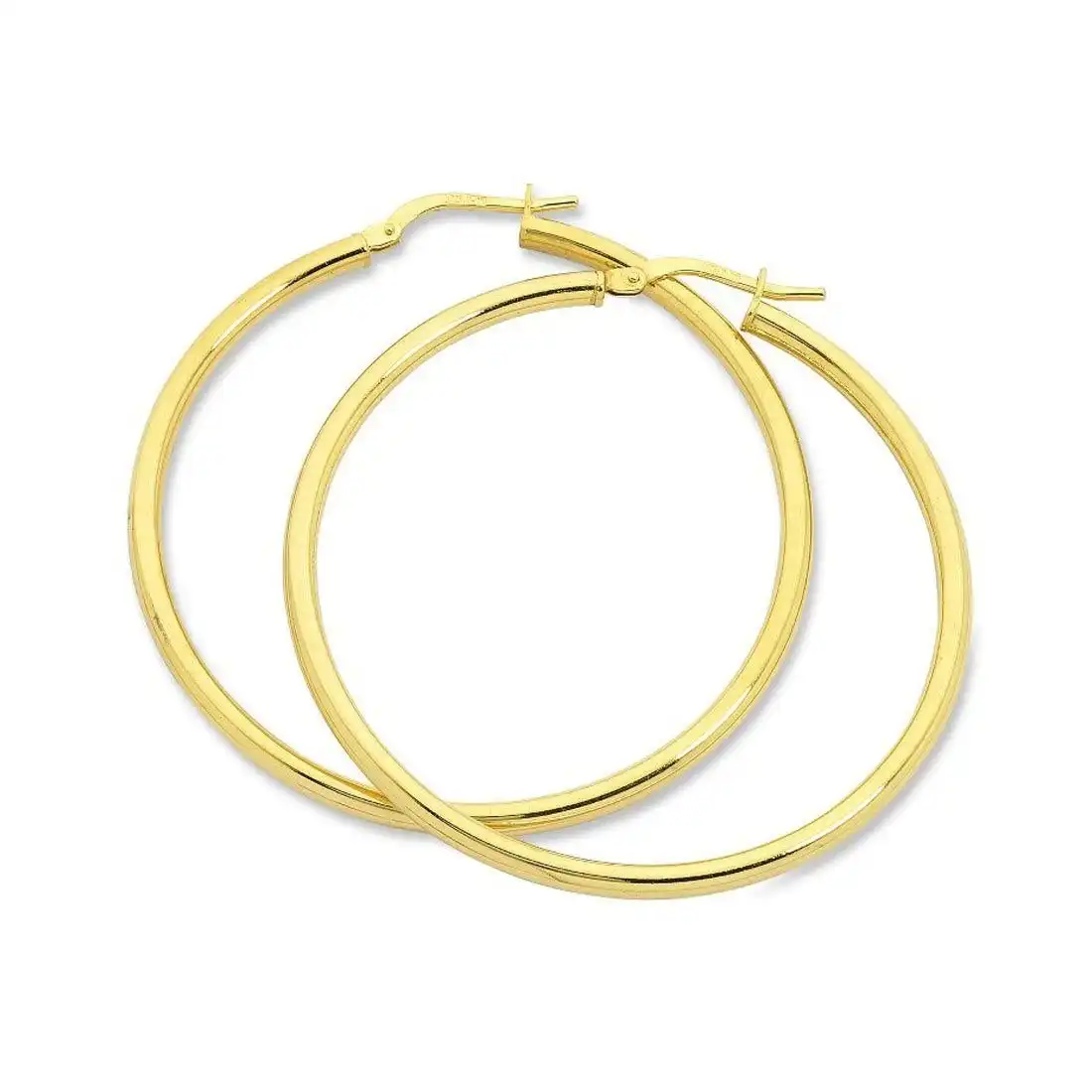9ct Yellow Gold Silver Infused Plain Hoop Earrings 65mm