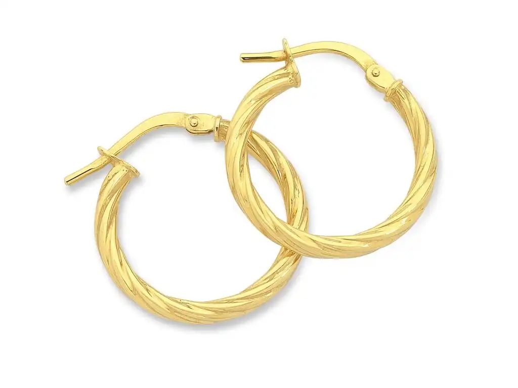 9ct Yellow Gold Silver Infused Hoop Earrings- 2mm x 15mm