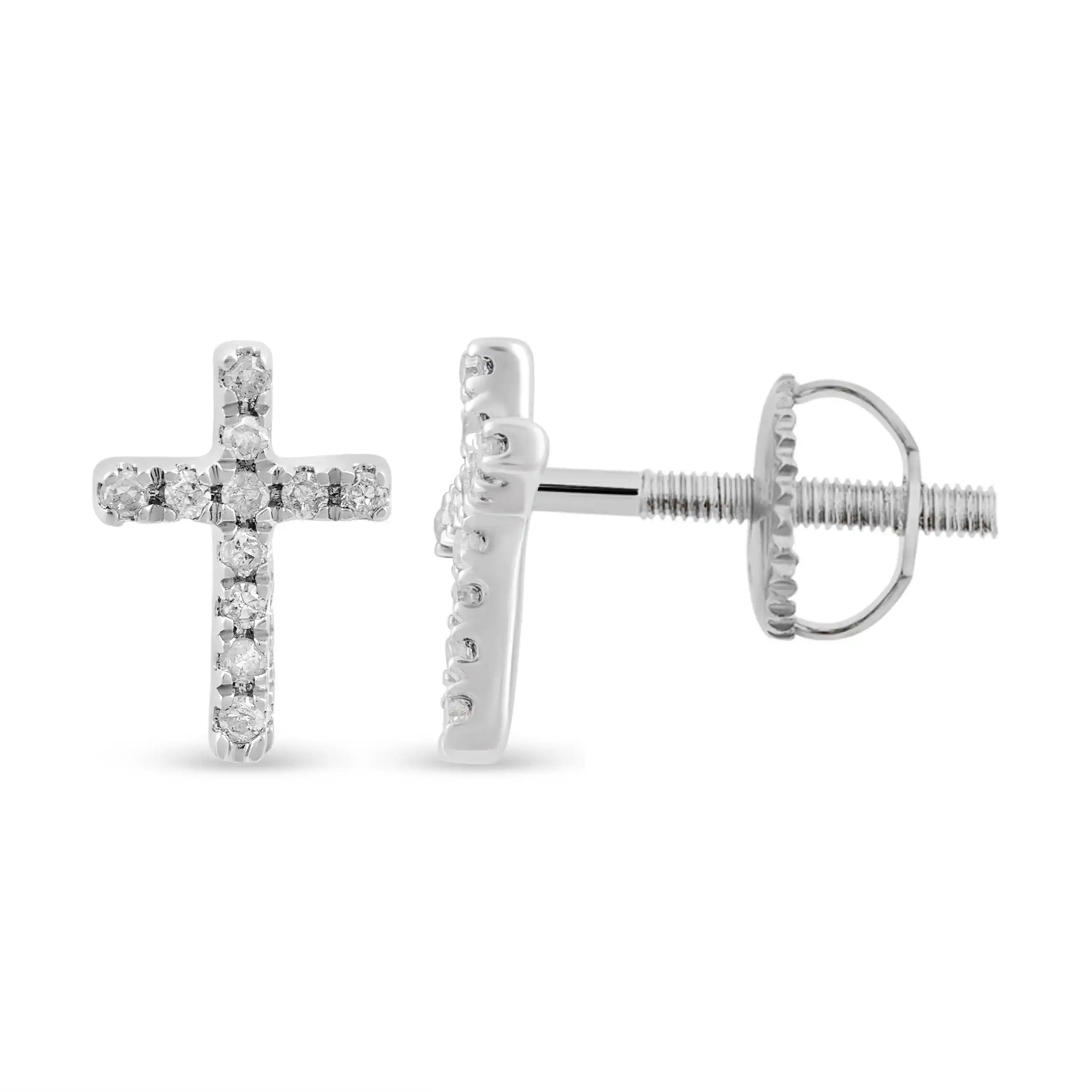 Children's Diamond Cross Earrings in Sterling Silver