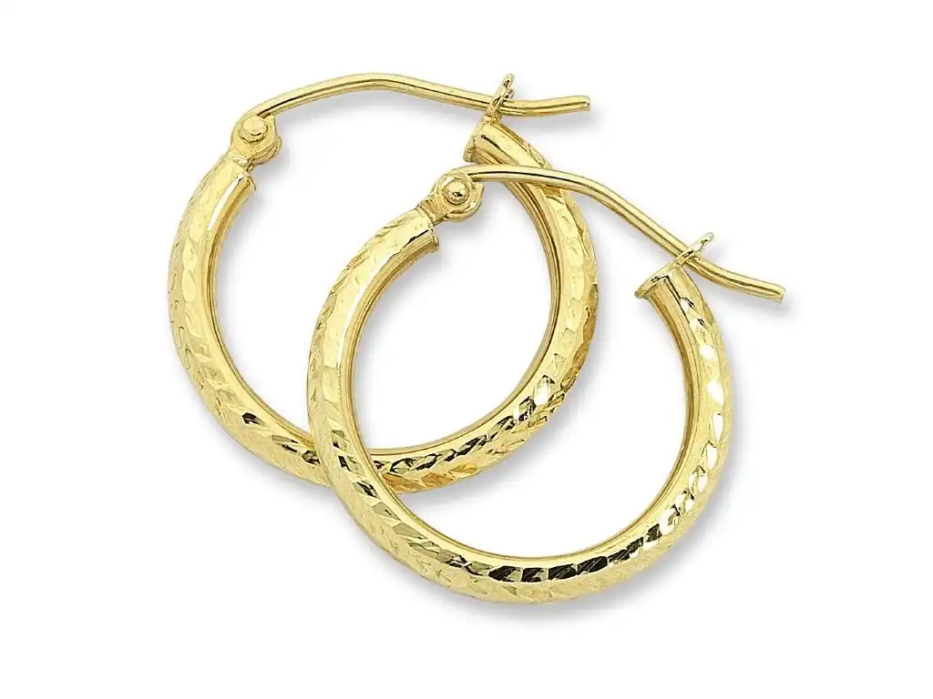 9ct Yellow Gold Silver Infused Hoop Earrings- 2mm