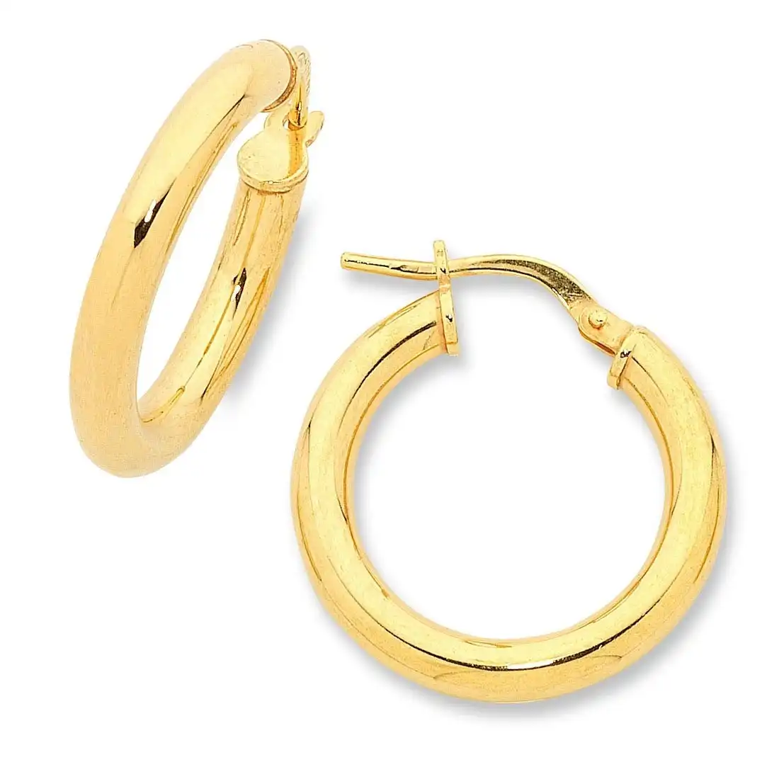 9ct Yellow Gold Silver Infused Hoop Earrings 15mm