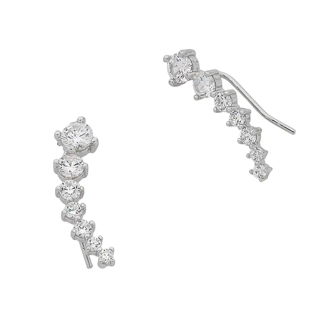 Sterling Silver Cubic Zirconia Curved Climbing Earrings