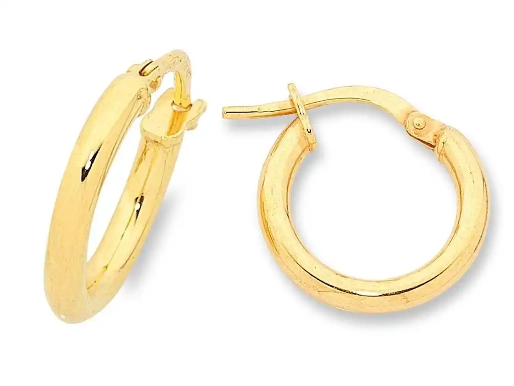 9ct Yellow Gold Silver Infused Plain Hoop Earrings 50mm
