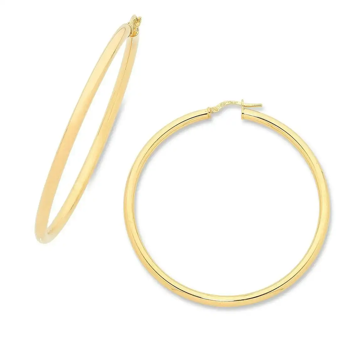 9ct Yellow Gold Silver Infused Hoop Earrings 50mm