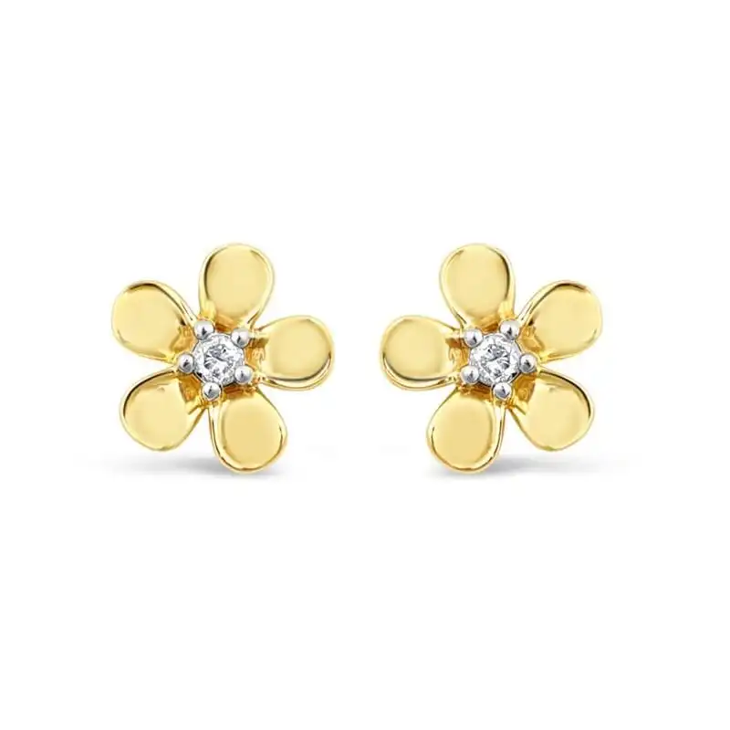 Children's Diamond Flower Earrings in 9ct Yellow Gold
