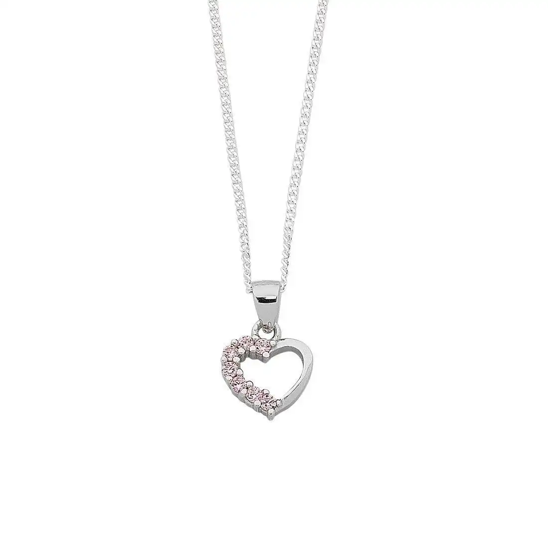 45cm Sterling Silver Pink Cubic Zirconia Heart Necklace
