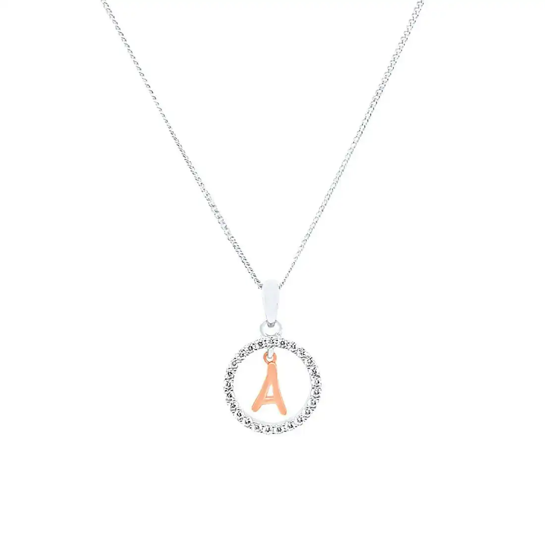 45cm Sterling Silver & Rose Plated Initial Necklace with Cubic Zirconias