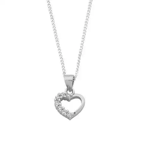 35cm Children's Sterling Silver Cubic Zirconia Heart Necklace