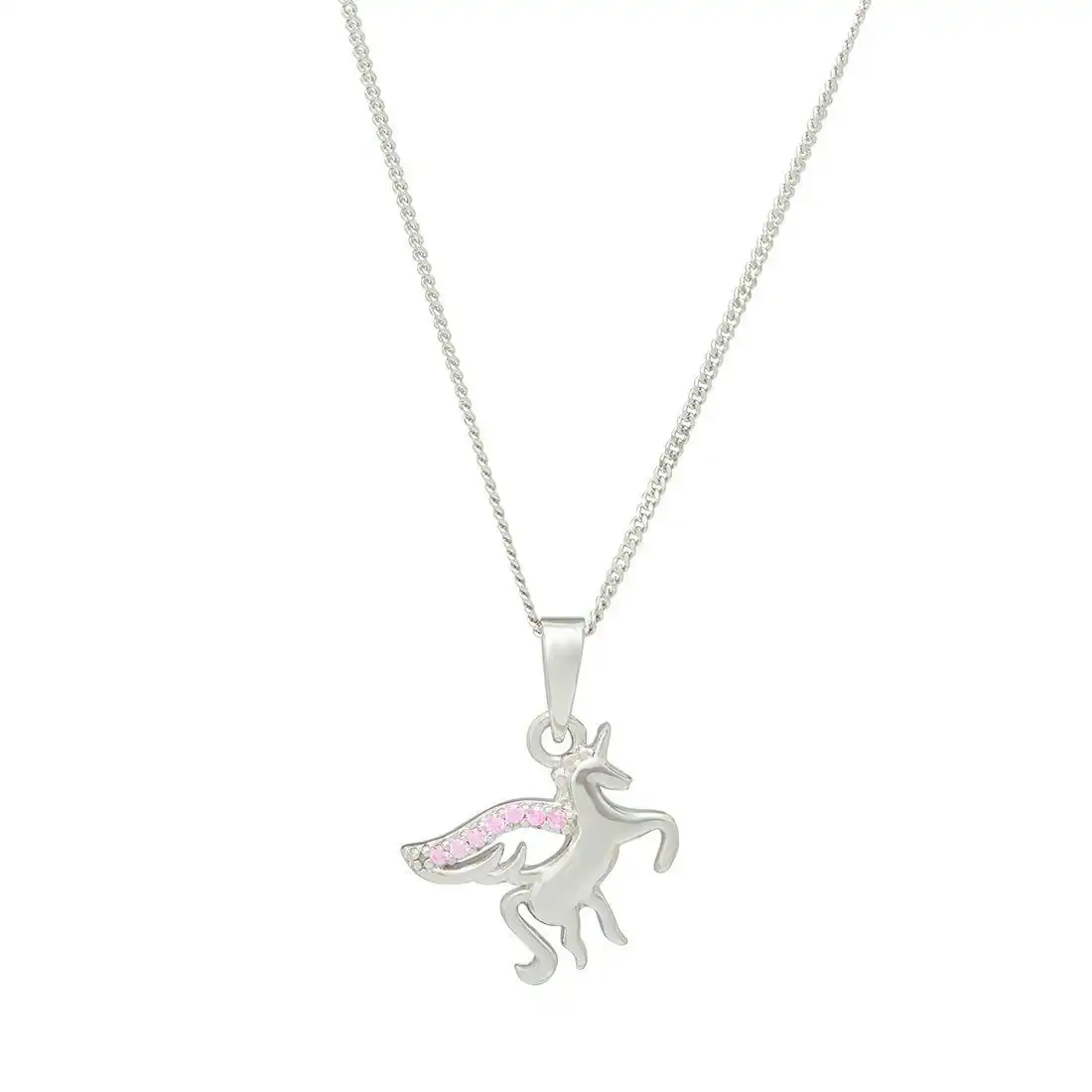 45cm Children's Pink Cubic Zirconia Unicorn Necklace in Sterling Silver