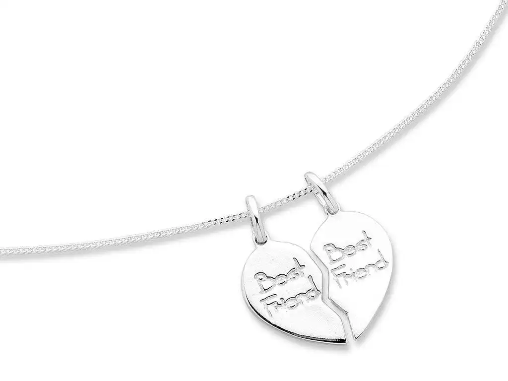 45cm Sterling Silver Split Heart Best Friend Necklace