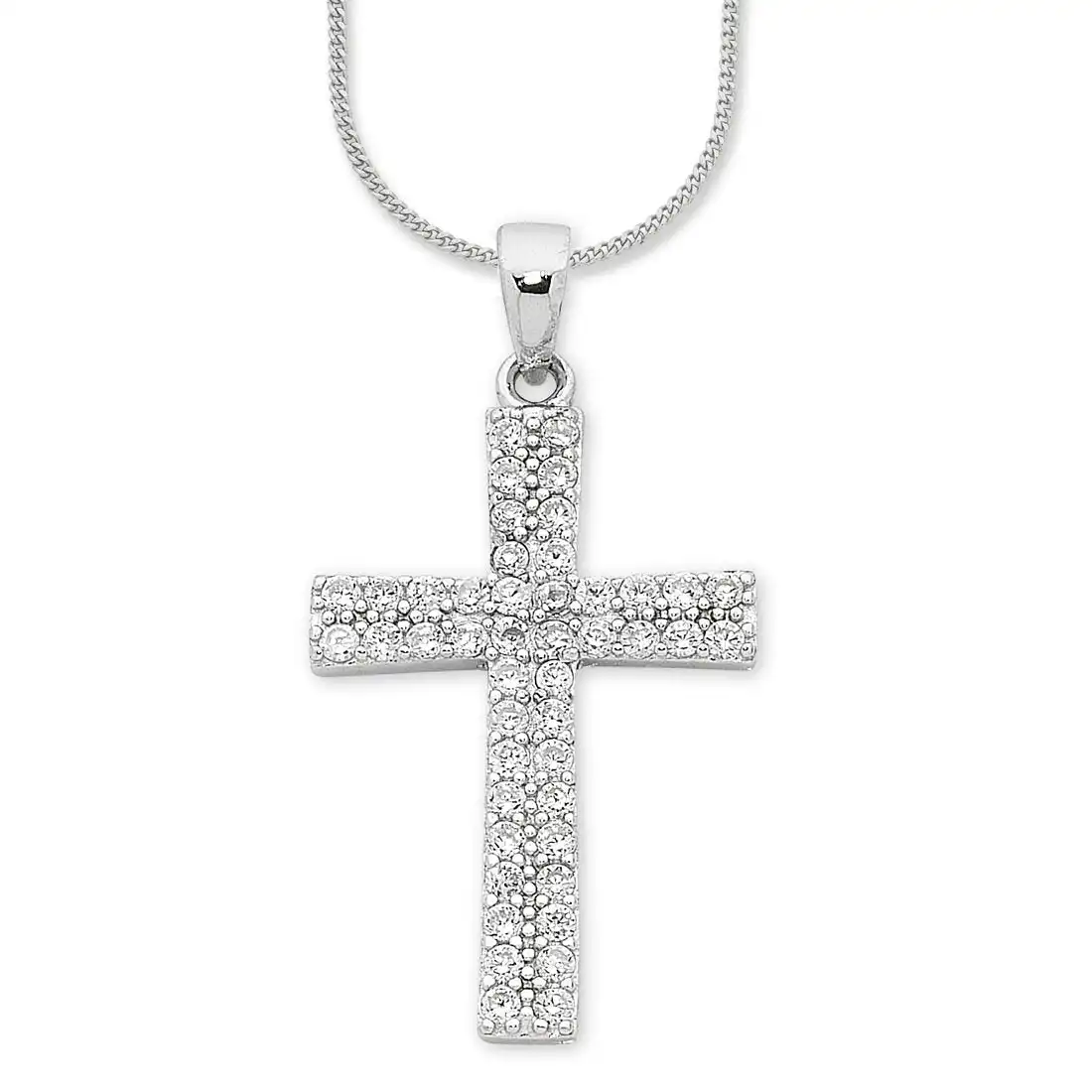 45cm Sterling Silver Cubic Zirconia Cross Necklace