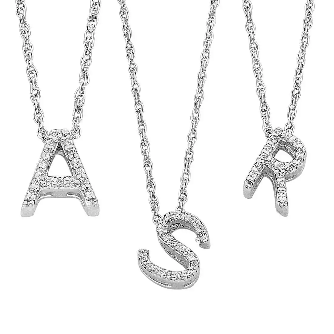 42cm Sterling Silver Cubic Zirconia Initial Necklace - Most Initials Available