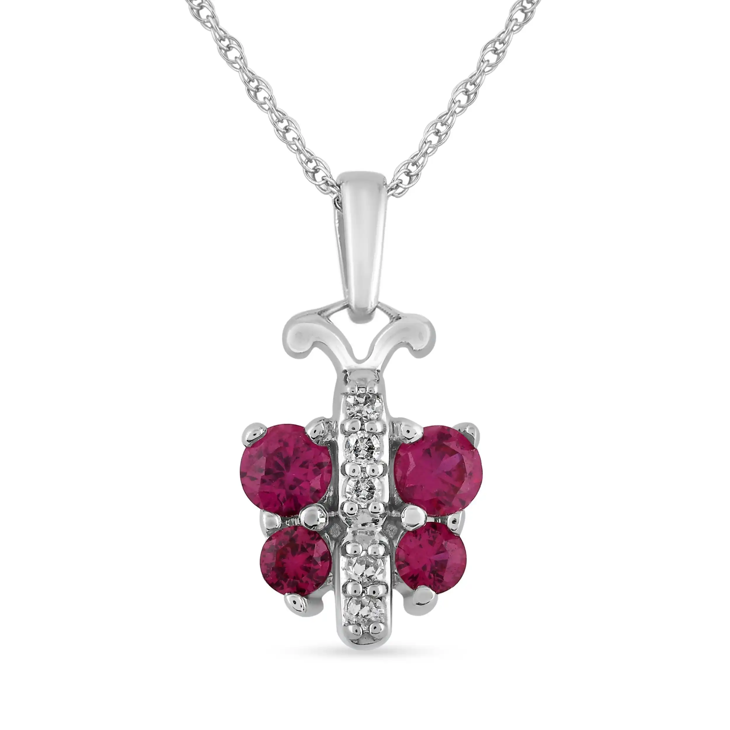 Children's Diamond & Created Ruby Butterfly Necklace