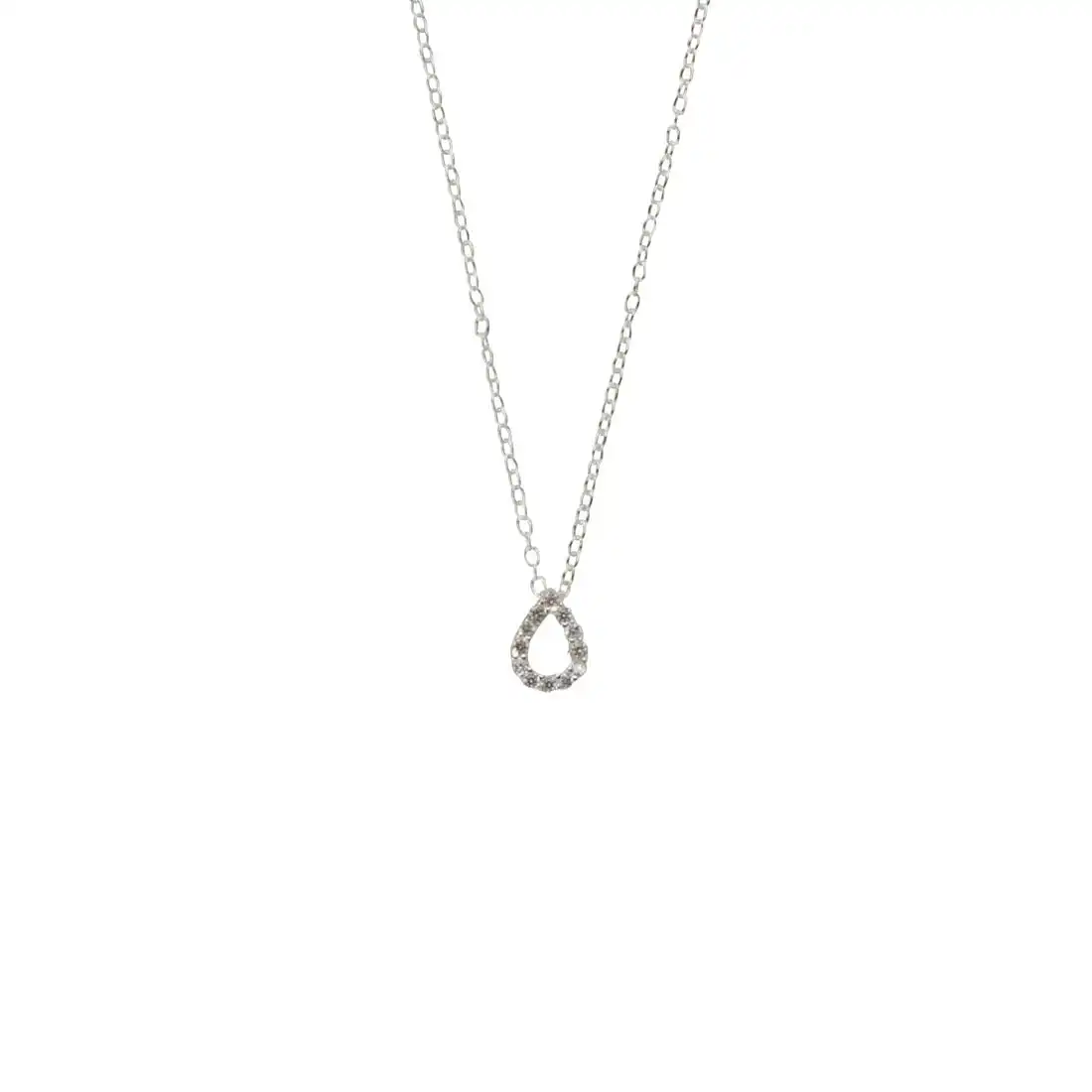 45cm Sterling Silver Cubic Zirconia Claw Set Tear Drop Necklace