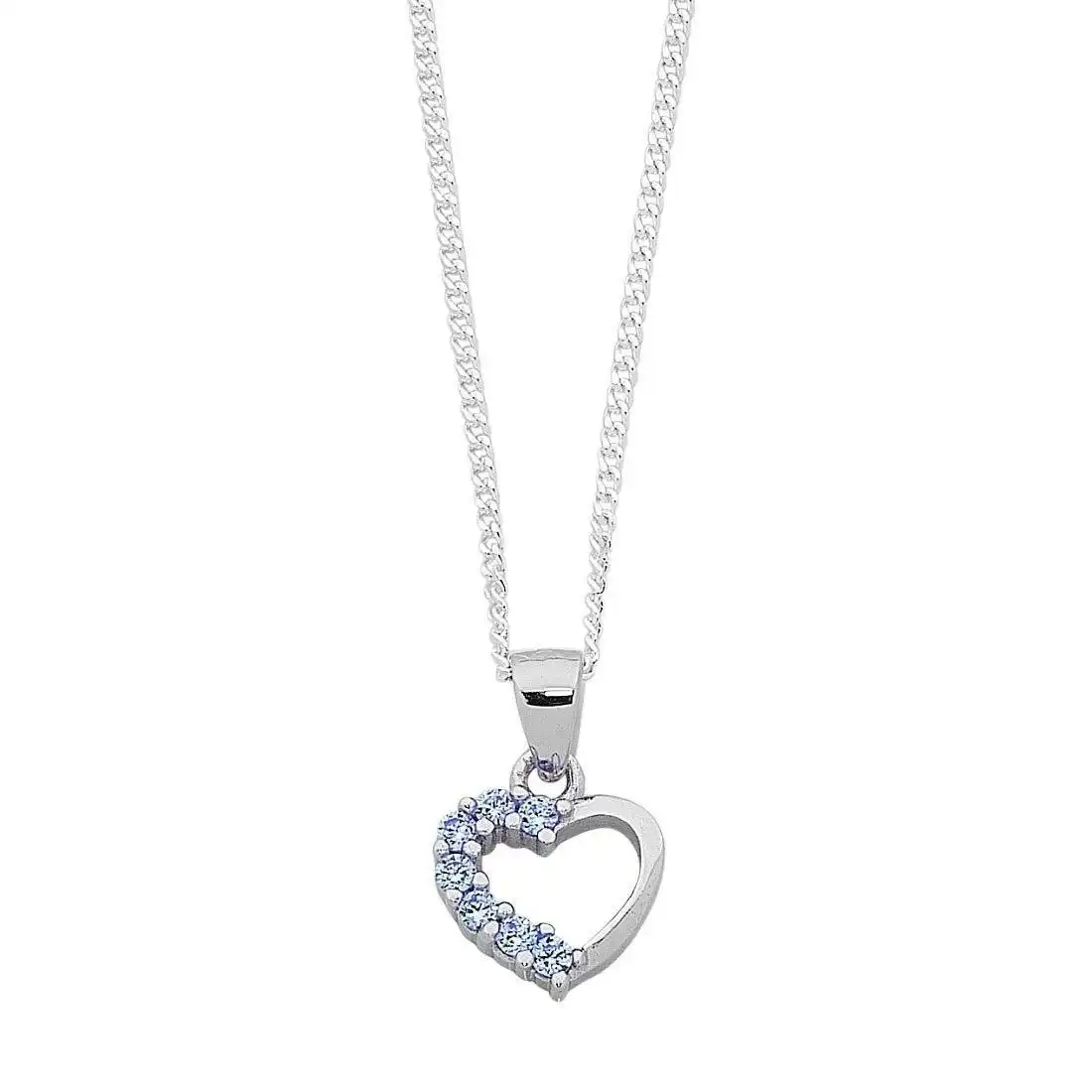 40cm Children's Light Blue Cubic Zirconia Heart Necklace in Sterling Silver