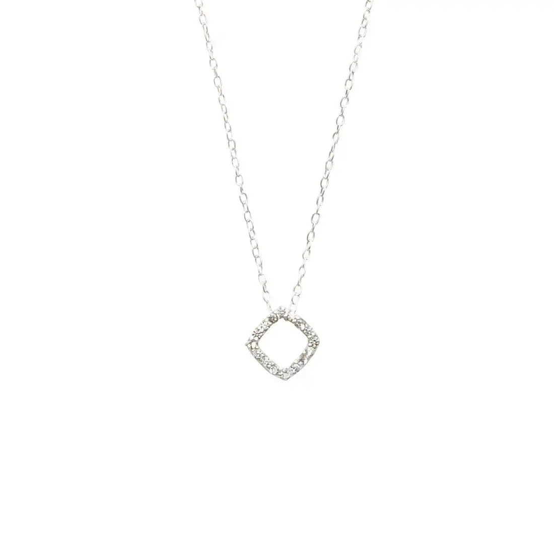 45cm Sterling Silver Cubic Zirconia Open Square Necklace