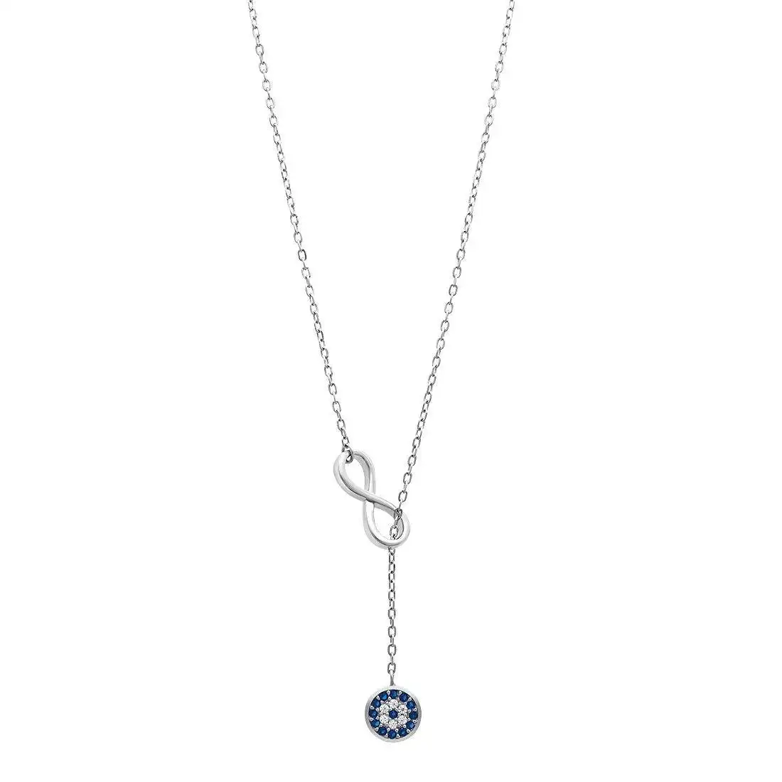 45cm Infinity & Evil Eye Sterling Silver Necklace