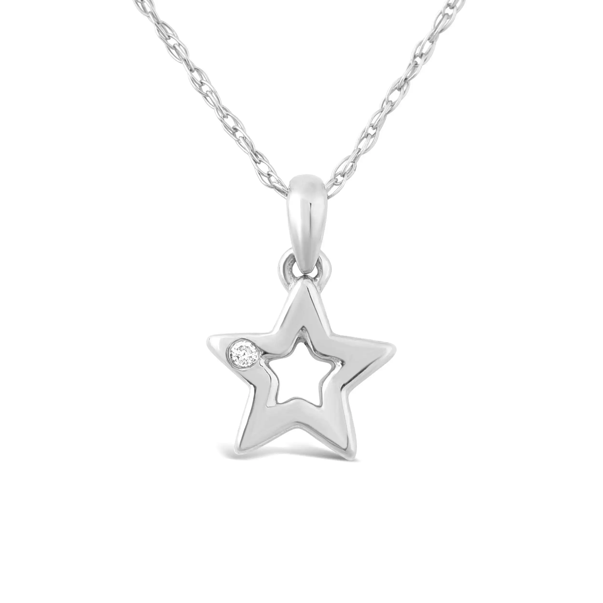 Children's Diamond Open Star Necklace in Sterling Silver