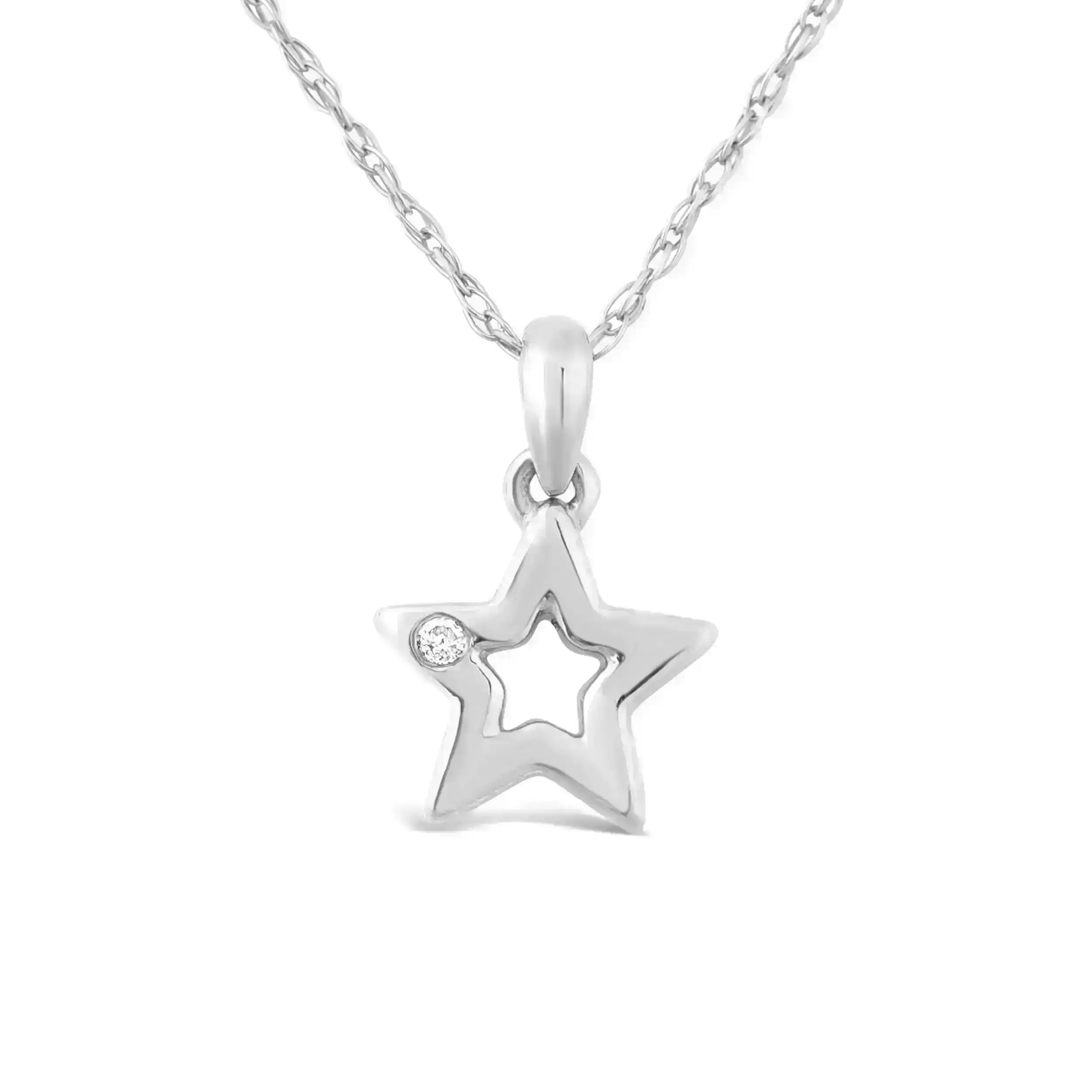 Children's Diamond Open Star Necklace in Sterling Silver