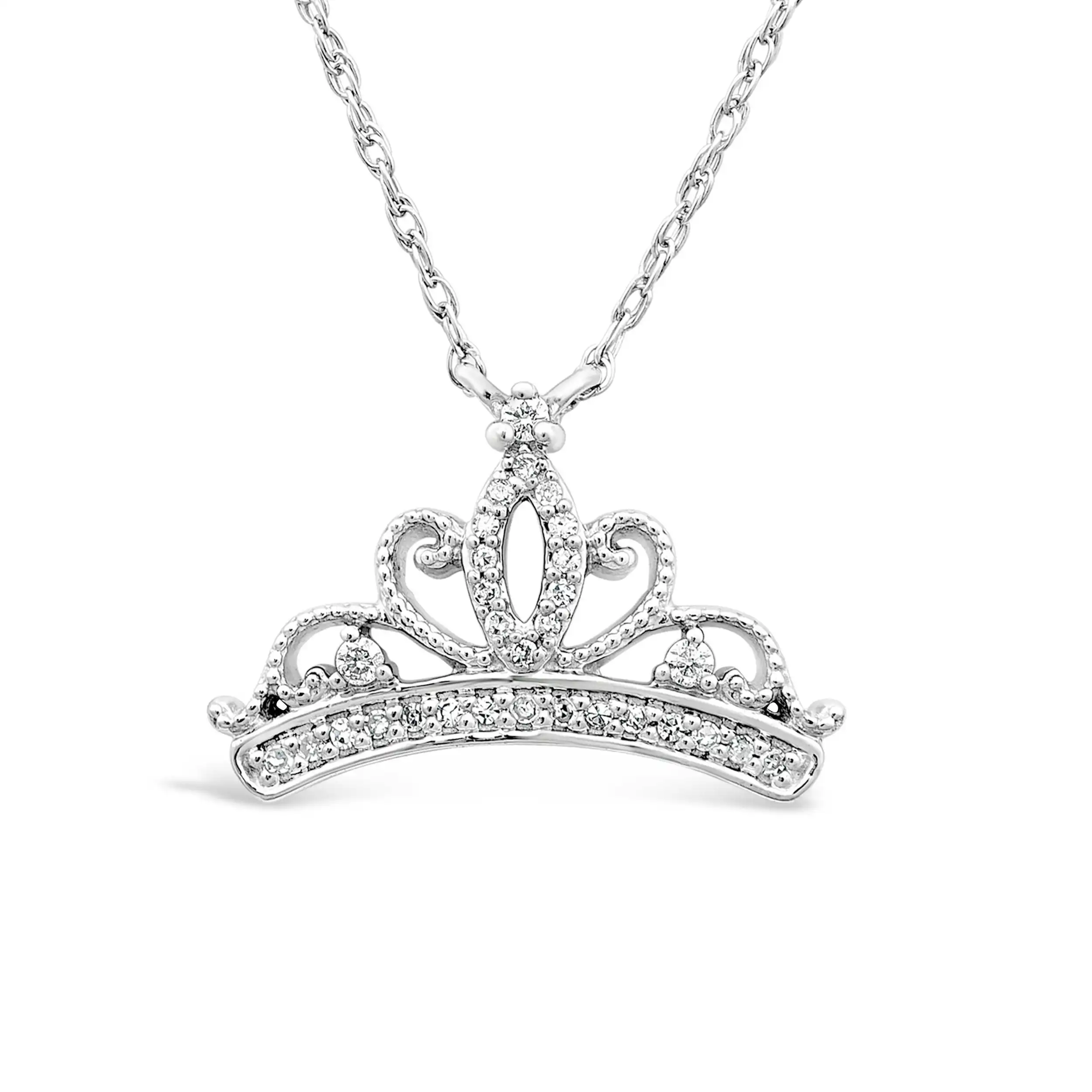 Children's Diamond Princess Tiara Necklace in Sterling Silver