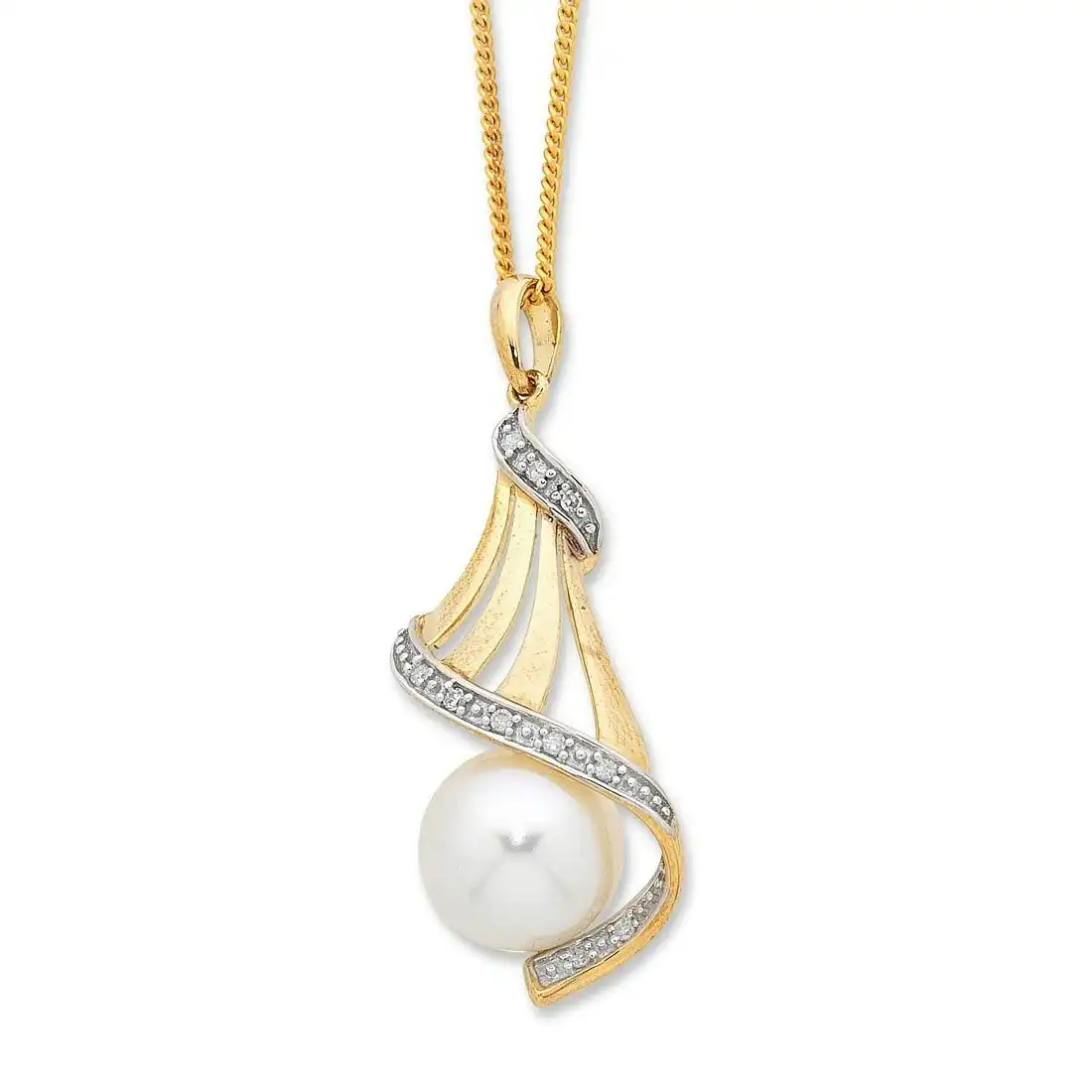 9ct Yellow Gold Freshwater Pearl & Diamond Set Necklace
