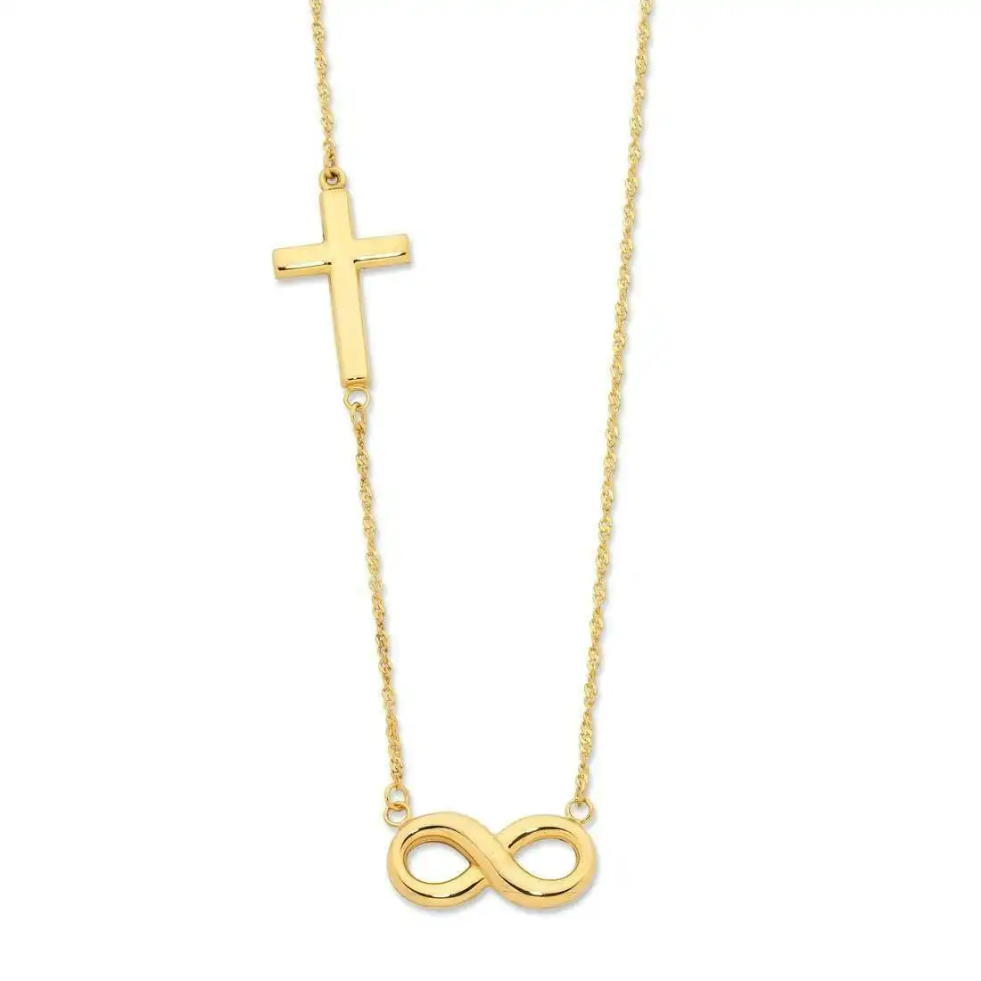 Cross & Infinity Necklace in 9ct Yellow Gold Silver Infused
