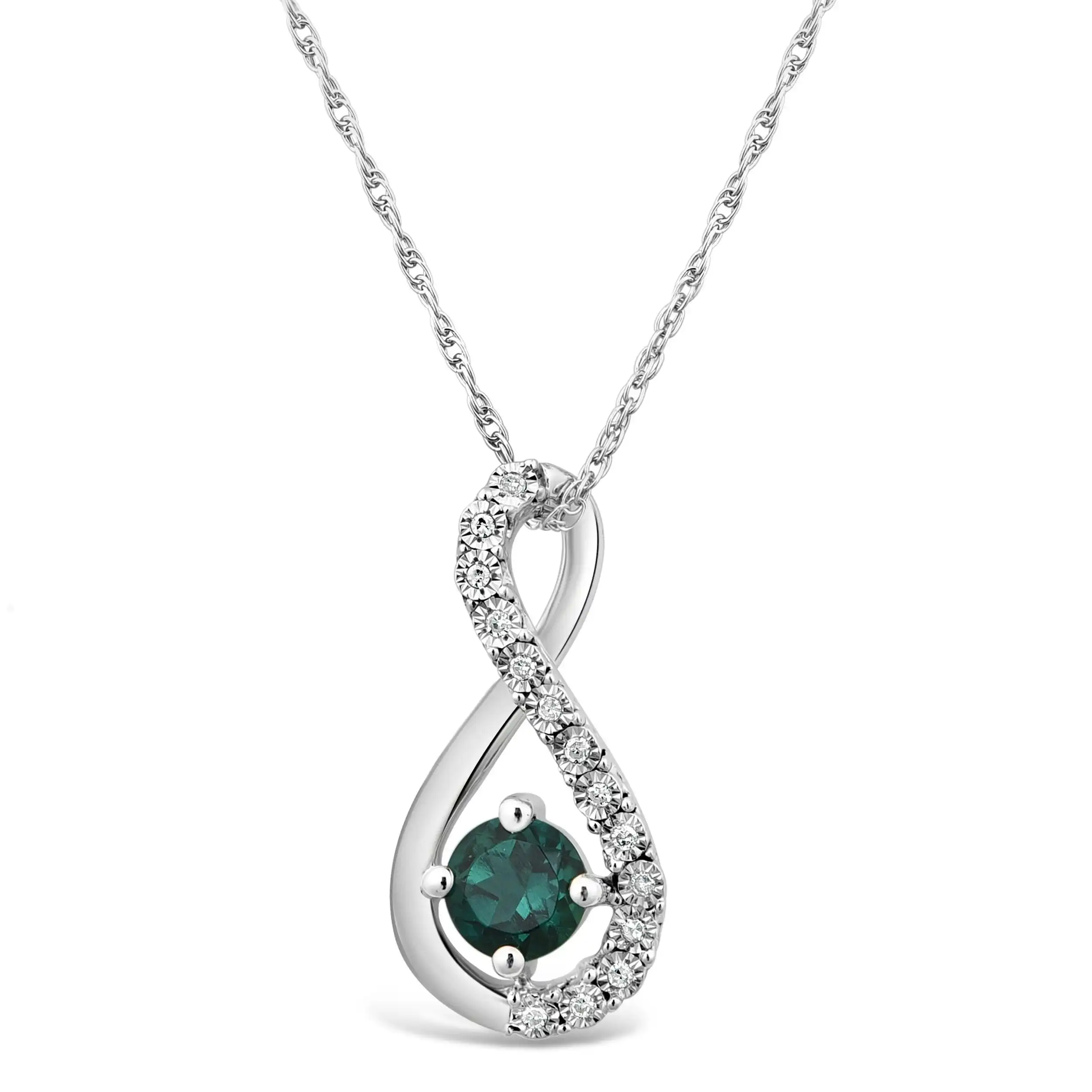 Created Emerald & Diamond Infinity Necklace in Sterling Silver