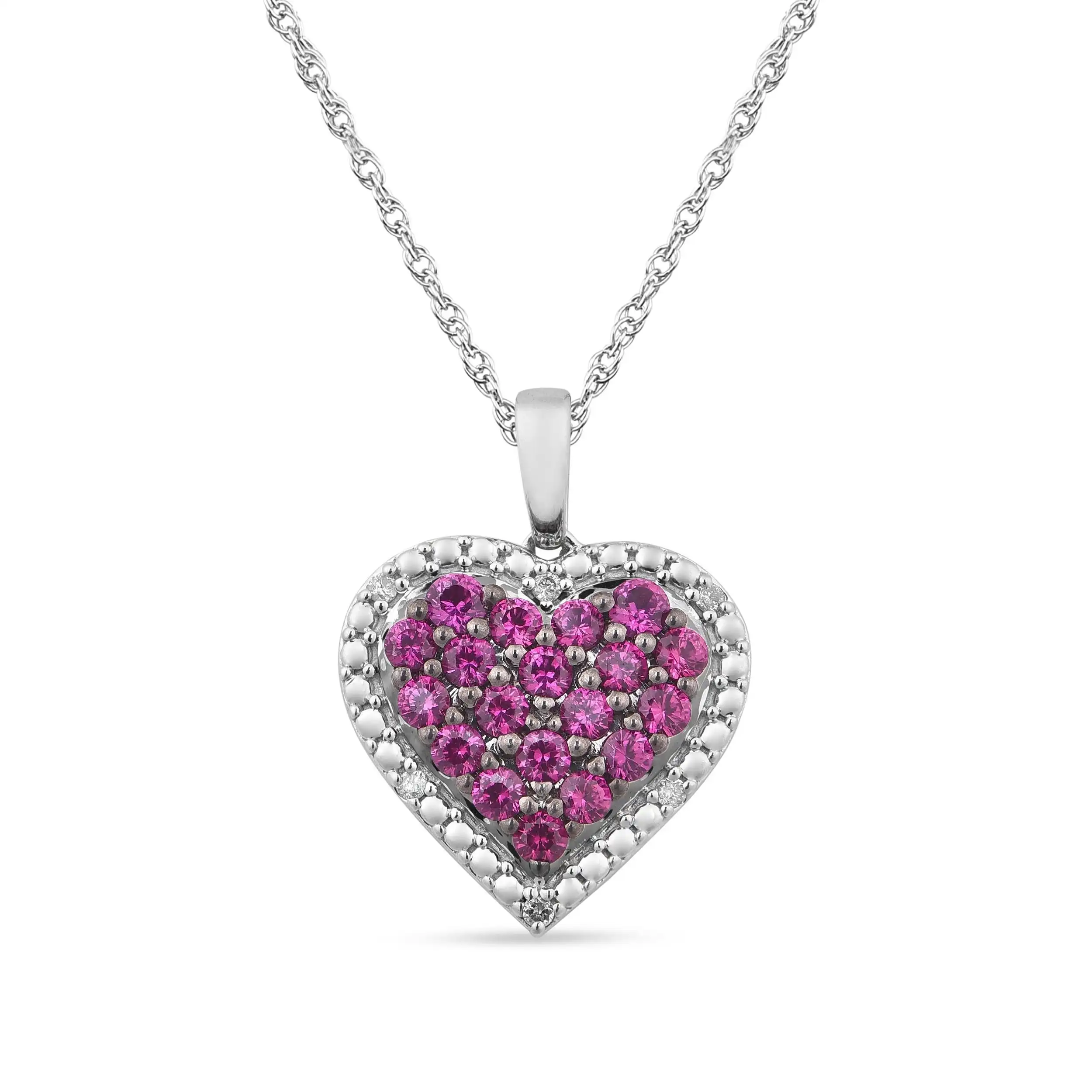 Diamond & Created Ruby Heart Necklace in Sterling Silver