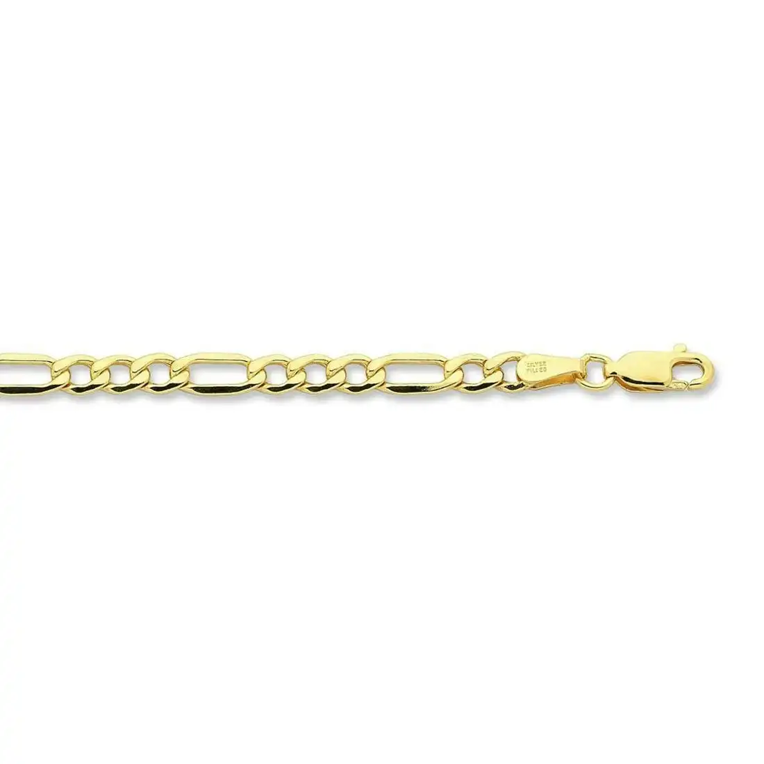 9ct Yellow Gold Silver Infused Flat Figaro Necklace 60cm