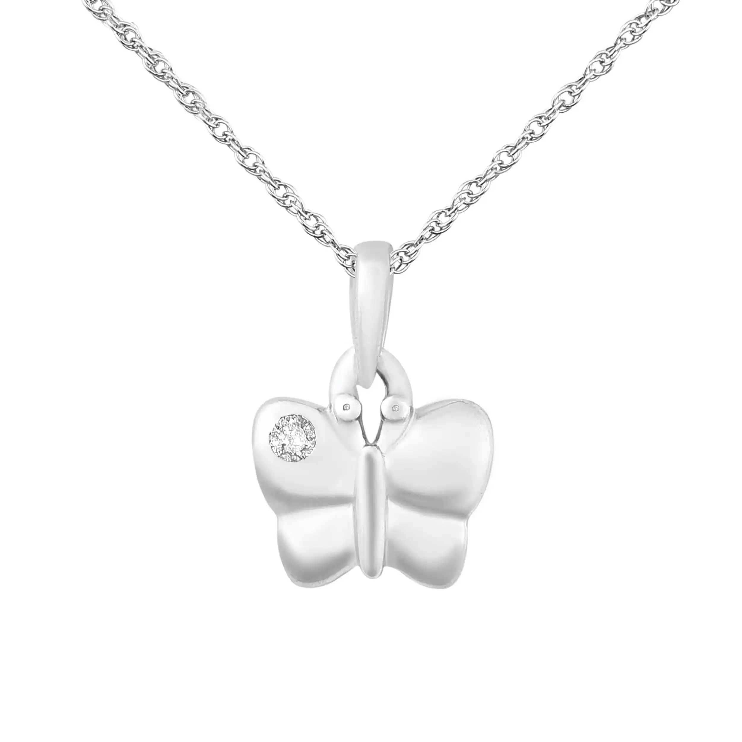 Children's Diamond Butterfly Necklace in Sterling Silver