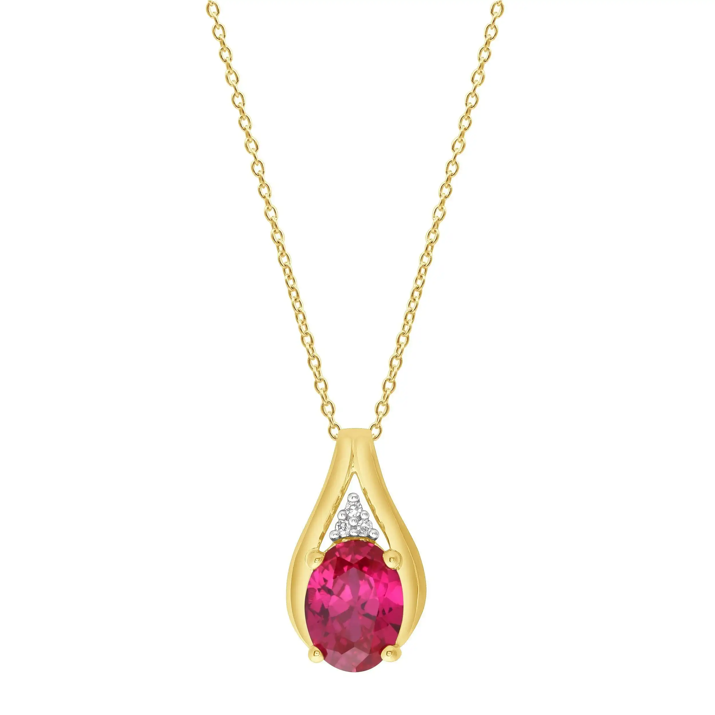 Created Ruby & Diamond Set Necklace in 9ct Yellow Gold