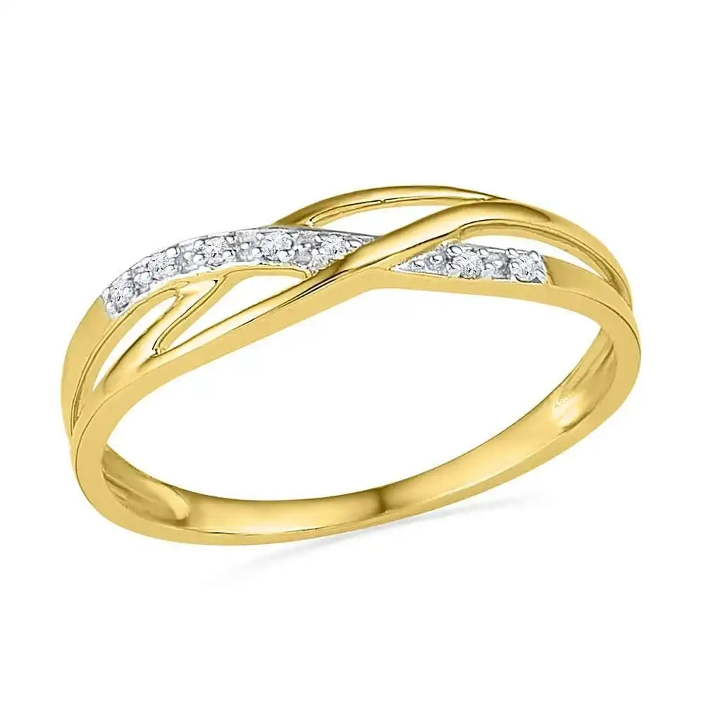Diamond Set Weave Stackable Ring in 9ct Yellow Gold