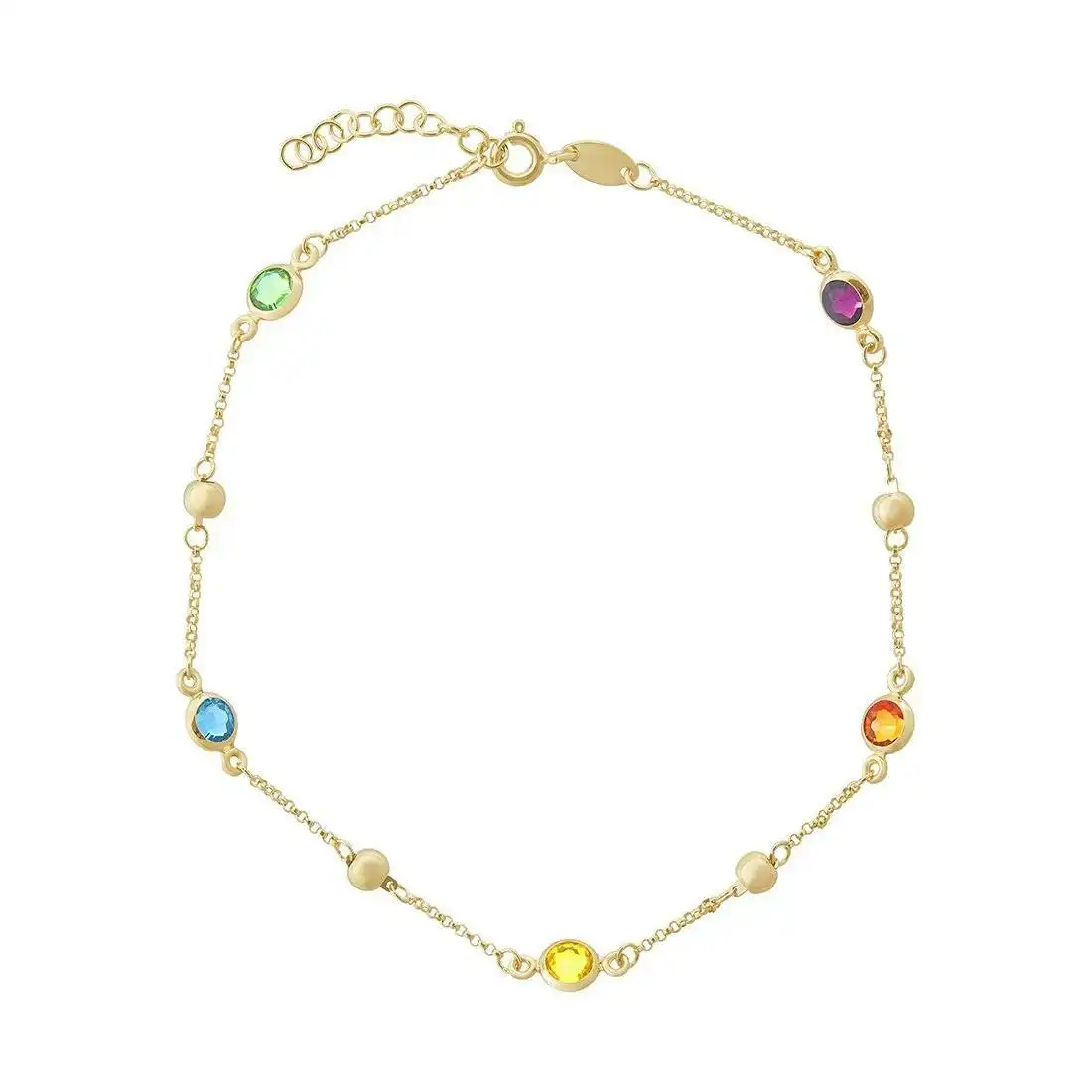 9ct Yellow Gold Silver Infused Crystal Anklet