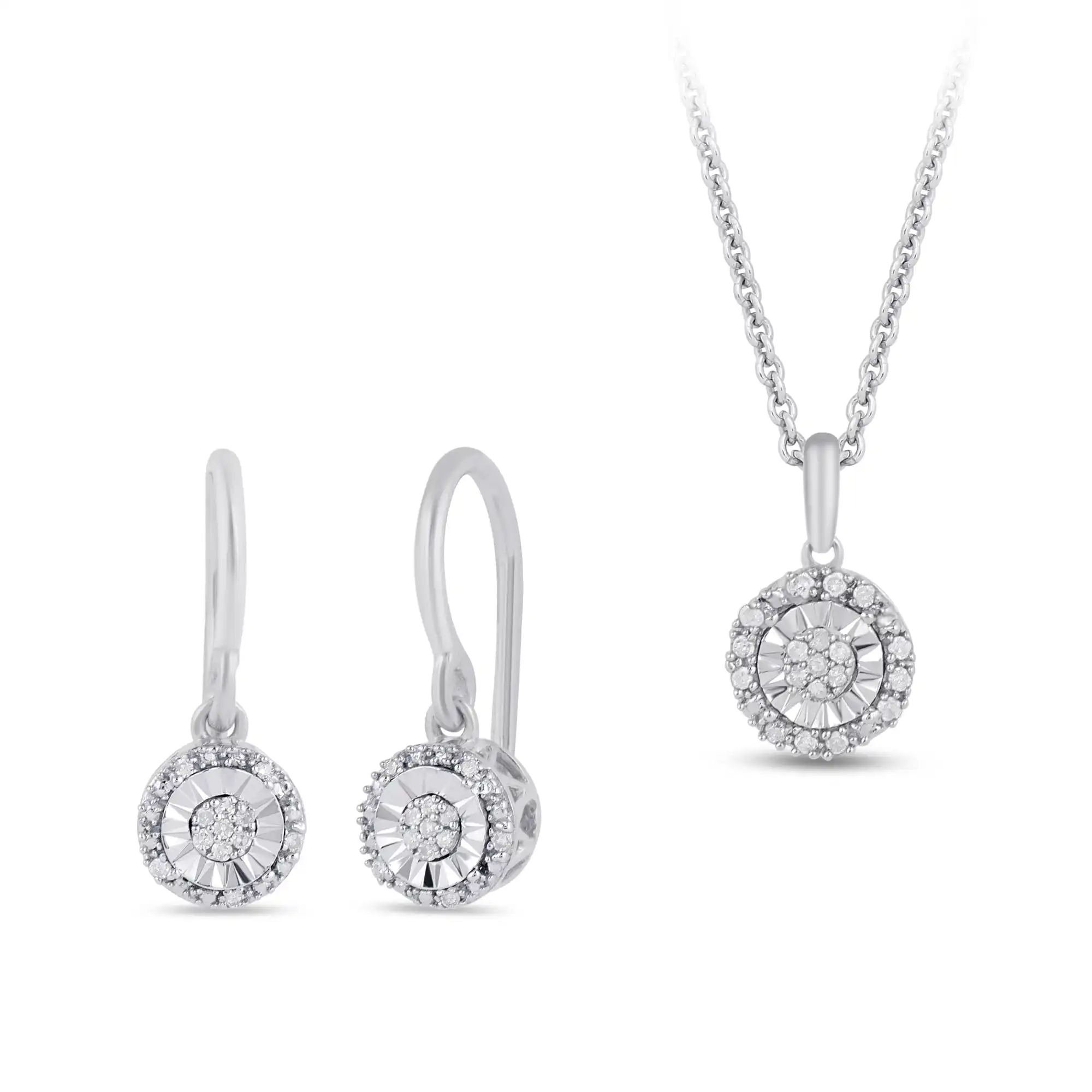 Diamond Miracle Halo Earring & Necklace Set in Sterling Silver