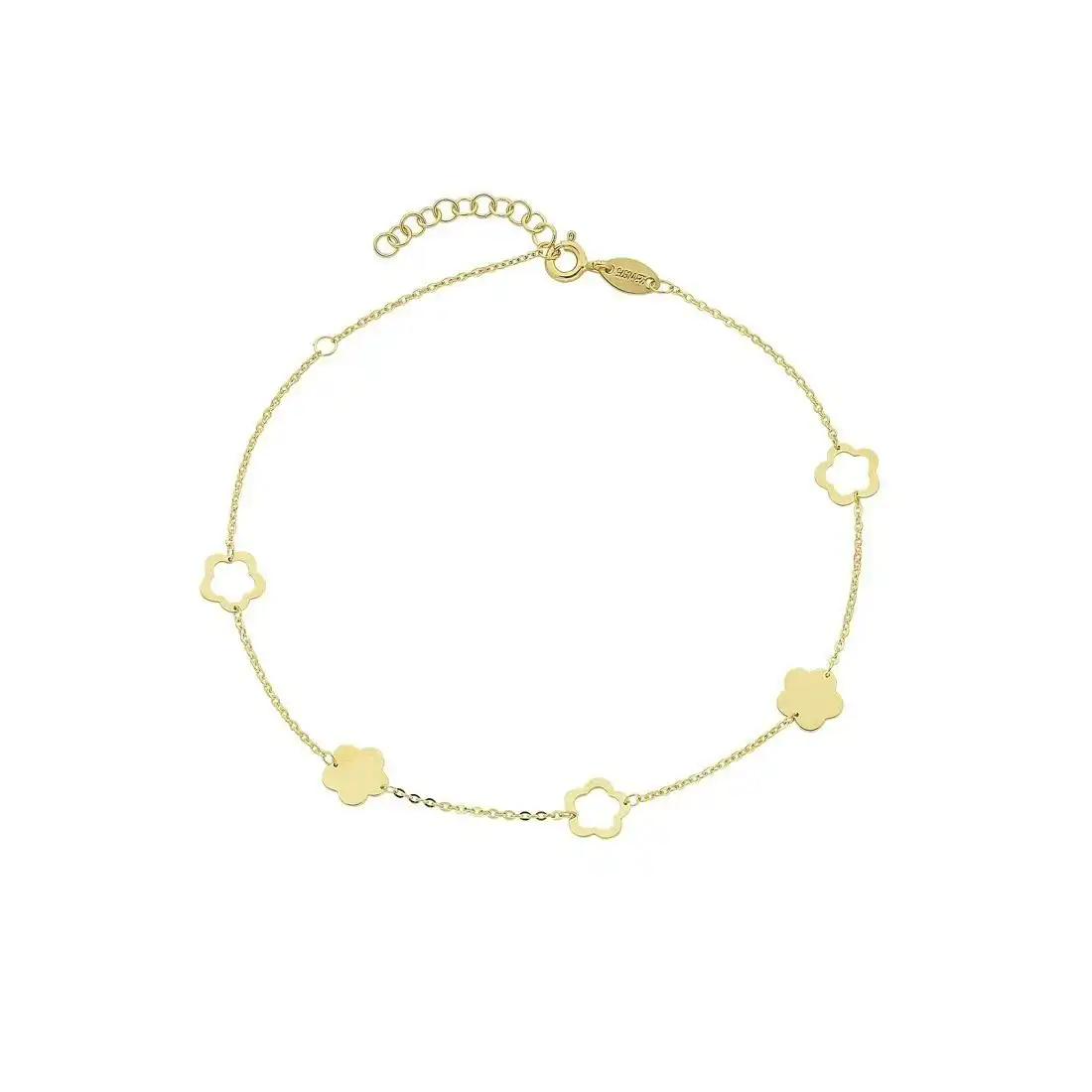 9ct Yellow Gold Silver Infused 5 Flowers Anklet