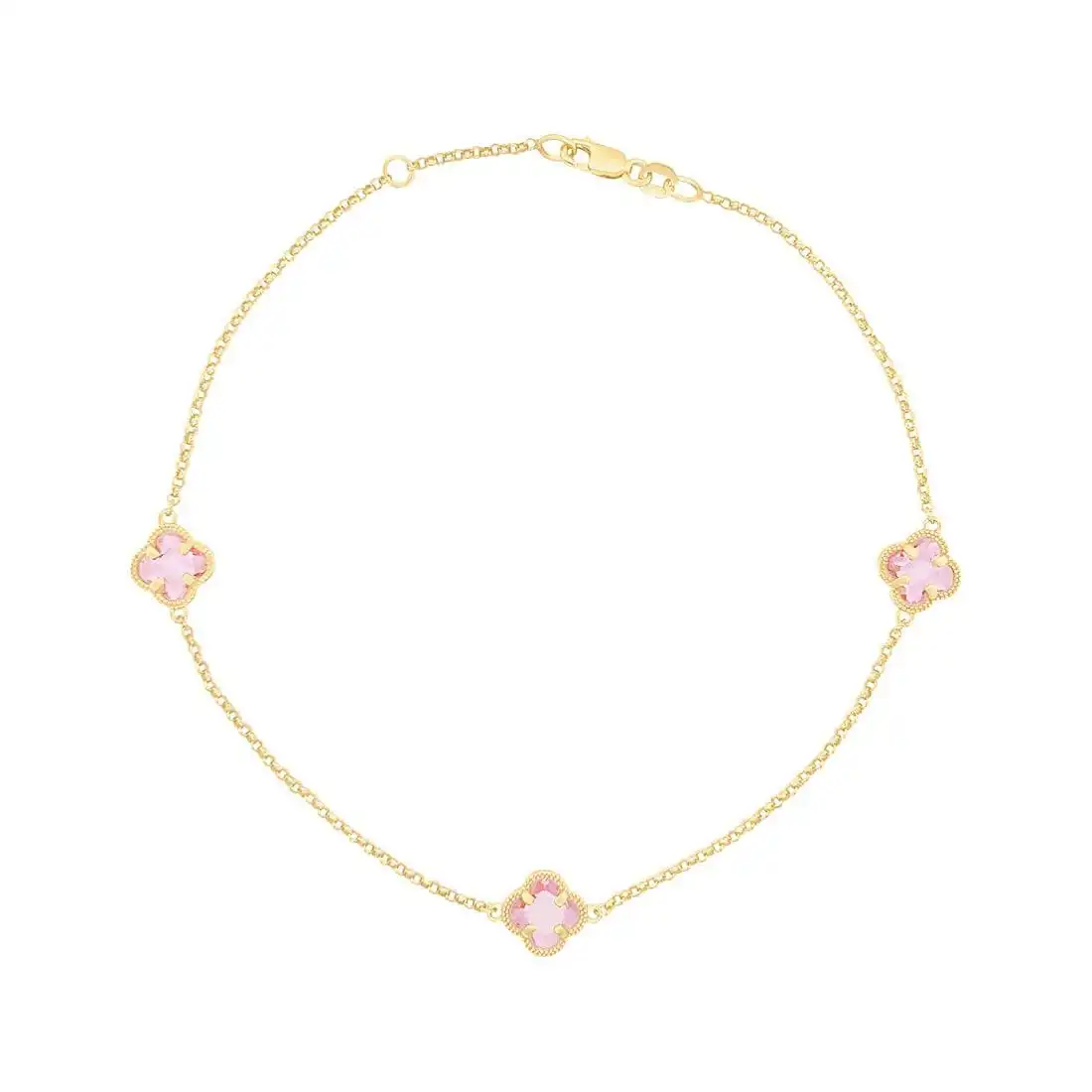 Pink Clover Anklet in 9ct Yellow Gold Silver Infused