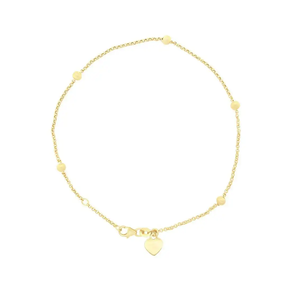 Heart Charm Belcher Anklet in 9ct Yellow Gold Silver Infused 27cm