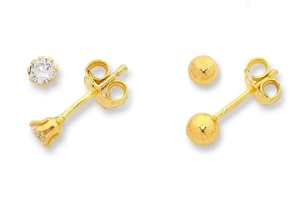 9ct Yellow Gold Silver Infused Stud Earring Set
