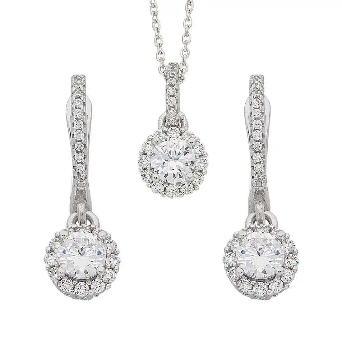 Sterling Silver Cubic Zirconia Necklace and Earrings Set
