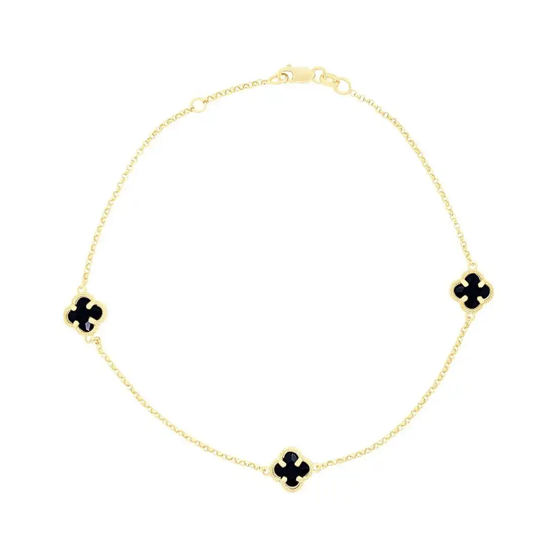 Black Clover Anklet in 9ct Yellow Gold Silver Infused