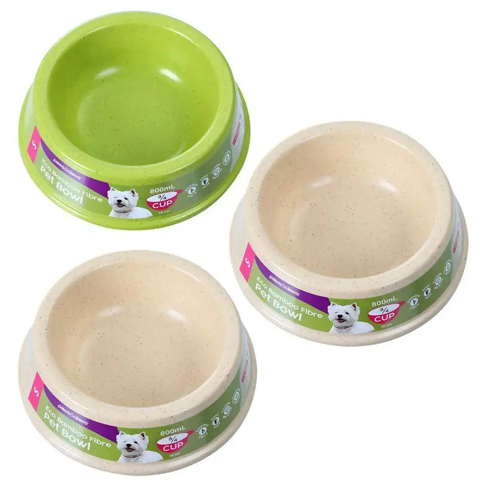 3x Paws & Claws Bamboo 800ml/18cm Fibre Bowl Pet/Dog Food Feeding Container Asst