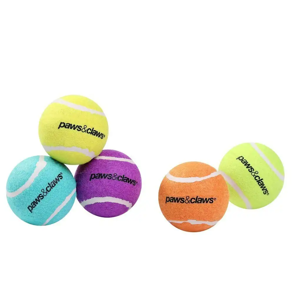 20x Paws & Claws 6cm Tennis Balls Durable Asstd Colours Solid Dog/Pet/Cat Toy
