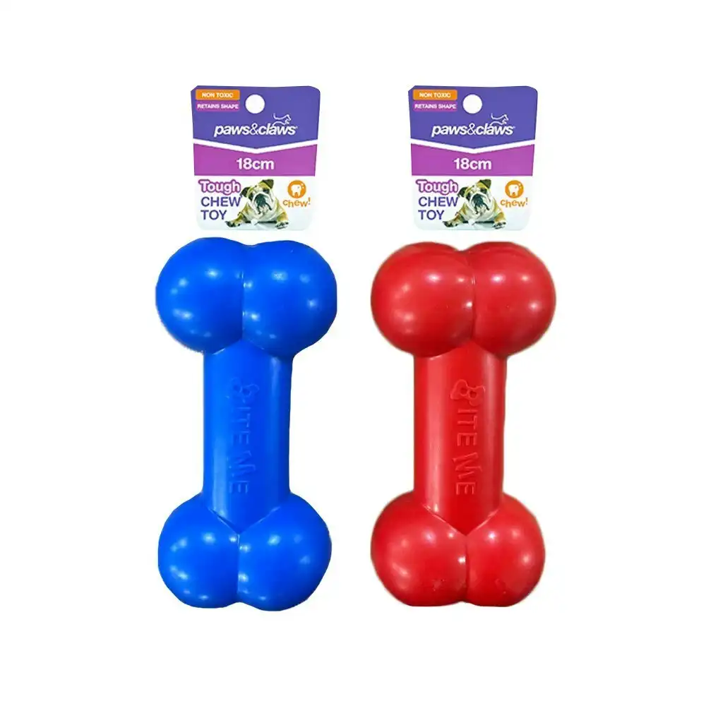 3x Paws & Claws 18cm Super Tuff Bone TPR Pet Dog Toy Interactive Fun Play Assort