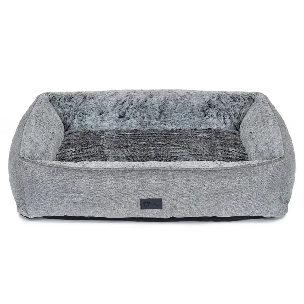 Superior Pet Goods Large Dog Bed 116cm Ortho Lounger Artic Faux Fur Cushion Grey